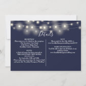 Blaues String-Lights-Foto in einer Hochzeit Einladung (Rückseite)