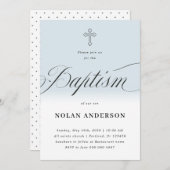 Blaues subtiles Kreuz in Buchstaben Kalligrafie Ta Einladung (Vorne/Hinten)