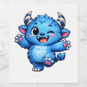 Blaues süßes Monster Weinetikett (Einzelnes Label)