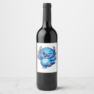 Blaues süßes Monster Weinetikett