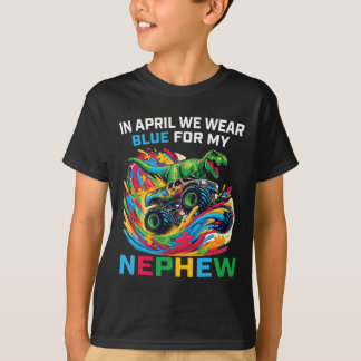 Blaues T-Rex-Monster-Truck-D für Neffe Autismus-Be T-Shirt