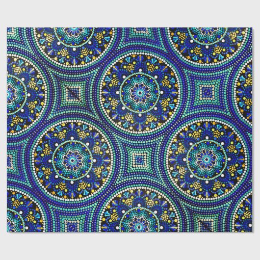 Blaues Talavera mandala Wrapping Paper Geschenkpapier (Flach)