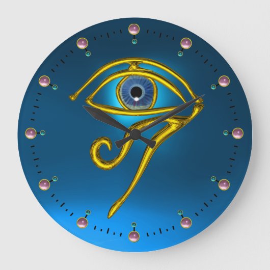 BLAUES TALISMAN Horus Auge, Türkis aquamarin Große Wanduhr (Vorderseite)