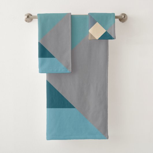 Blaues Tangram Muster Badhandtuch Set (Insitu)