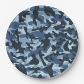 Blaues Tarnmuster Pappteller (Vorderseite)