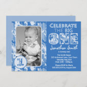 Blaues Tarnungs-/Camouflage-Foto-erstes Einladung (Vorne/Hinten)