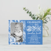 Blaues Tarnungs-/Camouflage-Foto-erstes Einladung (Stehend Vorderseite)