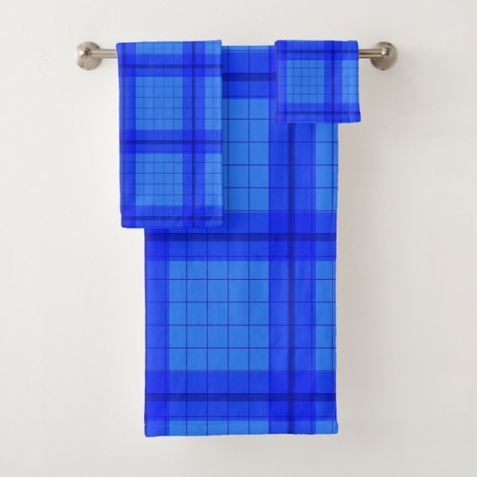 Blaues Tartan-Design Badhandtuch Set (Insitu)