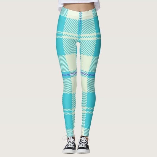 Blaues Tartan-Muster Leggings (Vorderseite)