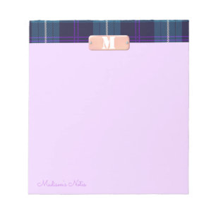 Blaues Tartan Schriftzug Monogramm Helles Lila Notizblock