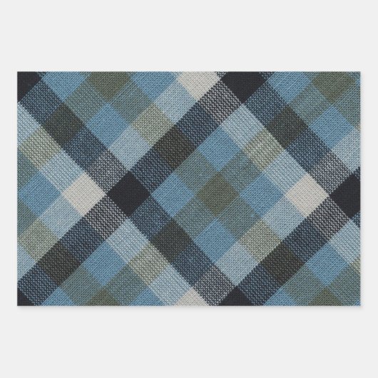 Blaues Tartan Wrapping Paper Flat Sheet Set 3 Geschenkpapier Set (Vorderseite 2)