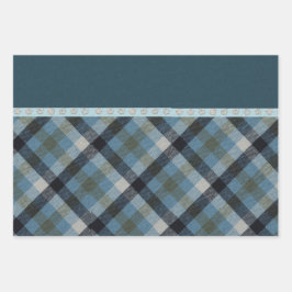 Blaues Tartan Wrapping Paper Flat Sheet Set 3 Geschenkpapier Set
