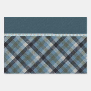 Blaues Tartan Wrapping Paper Flat Sheet Set 3 Geschenkpapier Set