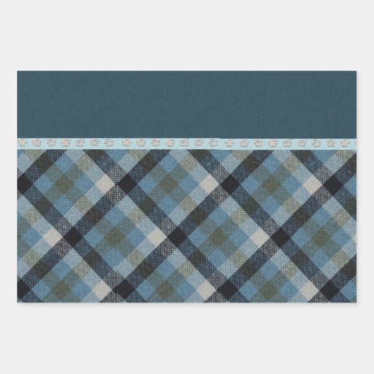 Blaues Tartan Wrapping Paper Flat Sheet Set 3 Geschenkpapier Set (Vorderseite)