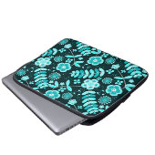 blaues Teal-Blumenmuster stilvoll chic Laptopschutzhülle (Vorne Knopf)