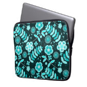 blaues Teal-Blumenmuster stilvoll chic Laptopschutzhülle (Vorderseite Links)