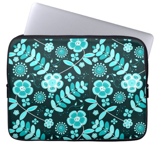 blaues Teal-Blumenmuster stilvoll chic Laptopschutzhülle (Vorderseite)
