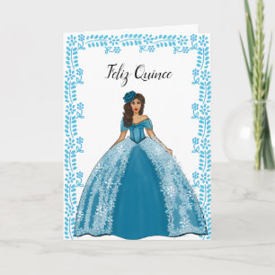 Blaues Teal-Vintage-Quinceanera-Kleid Geburtstag Karte