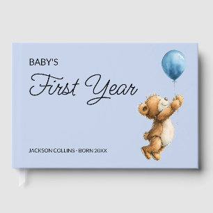 Blaues Teddybär-Andenkenbuch für das erste Babyjah Gästebuch