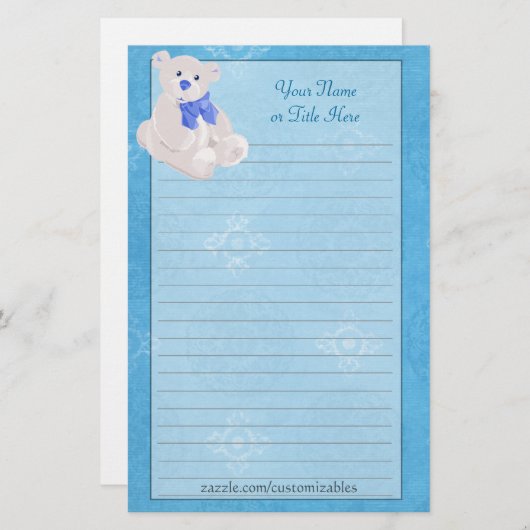 Blaues Teddybär-Briefpapier Briefpapier (Vorne/Hinten)