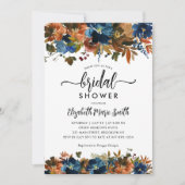 Blaues Terrakotta, Blumenfall-Brautparty Einladung (Vorderseite)