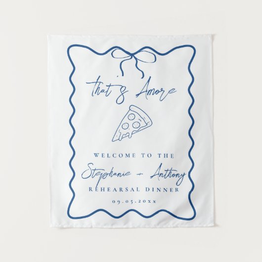 Blaues That's Amore Pizza Probedinner Wandteppich (Vorderseite)