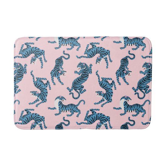 Blaues Tiger-asiatisches Muster Badematte (Vorderseite)