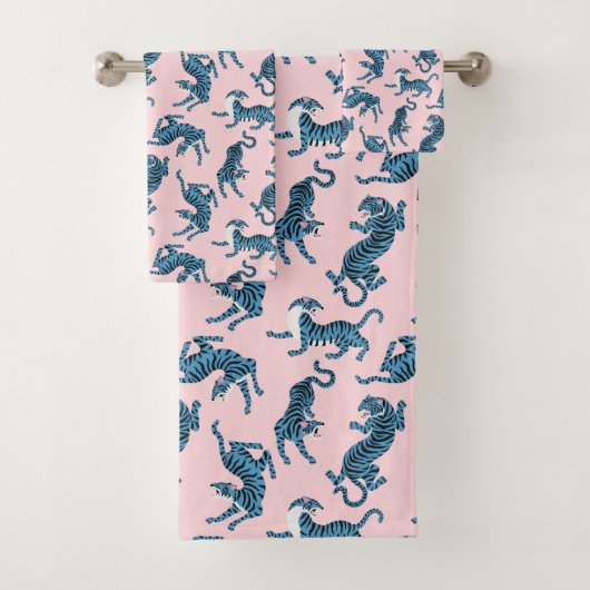 Blaues Tiger-asiatisches Muster Badhandtuch Set (Insitu)