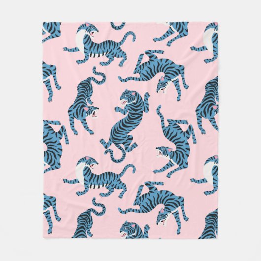 Blaues Tiger-asiatisches Muster Fleecedecke (Vorderseite)