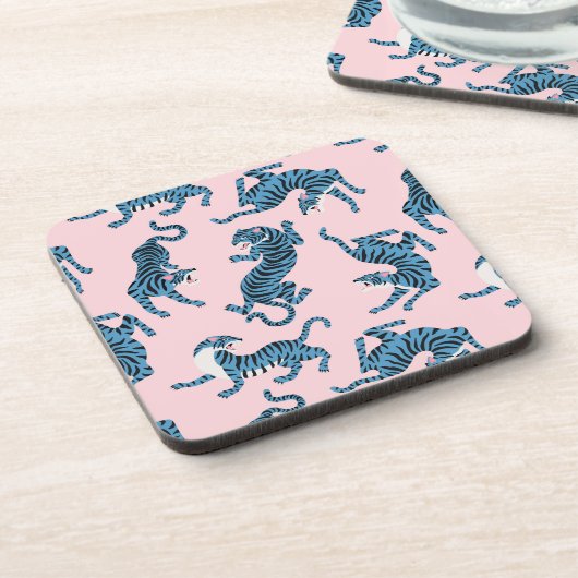 Blaues Tiger-asiatisches Muster Getränkeuntersetzer (Linke Seite)