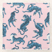Blaues Tiger-asiatisches Muster Glasuntersetzer (Vorderseite)