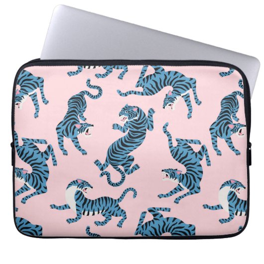 Blaues Tiger-asiatisches Muster Laptopschutzhülle (Vorderseite)