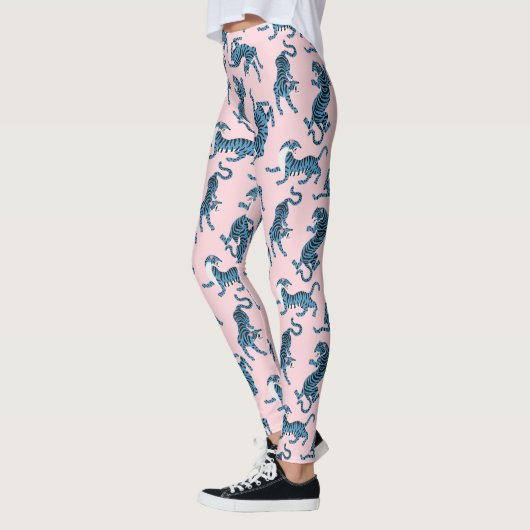 Blaues Tiger-asiatisches Muster Leggings (Links)