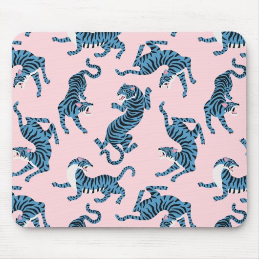 Blaues Tiger-asiatisches Muster Mousepad (Vorne)