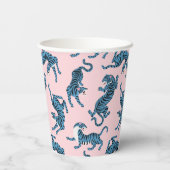 Blaues Tiger-asiatisches Muster Pappbecher (Rückseite)