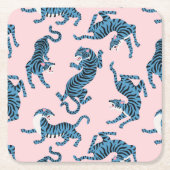 Blaues Tiger-asiatisches Muster Rechteckiger Pappuntersetzer (Vorderseite)