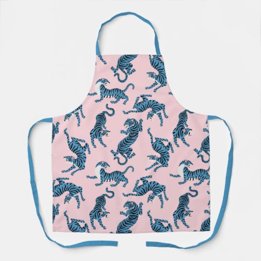 Blaues Tiger-asiatisches Muster Schürze (Vorderseite)