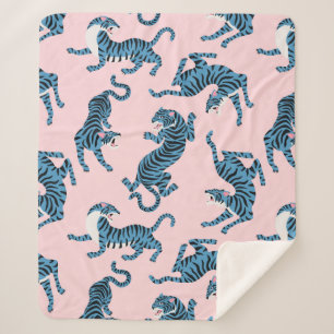 Blaues Tiger-asiatisches Muster Sherpadecke