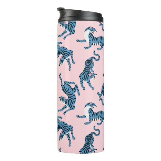 Blaues Tiger-asiatisches Muster Thermosbecher (Nach rechts gedreht)