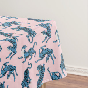 Blaues Tiger-asiatisches Muster Tischdecke