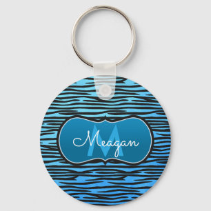 Blaues Tiger-Druck-Monogramm Schlüsselanhänger