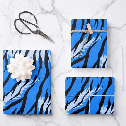 Blaues Tiger-Tierhaut-Musterdesign Geschenkpapier Set