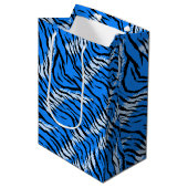 Blaues Tiger-Tierhaut-Musterdesign  Mittlere Geschenktüte (Vorderseite Schrägansicht)