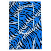 Blaues Tiger-Tierhaut-Musterdesign  Mittlere Geschenktüte (Rückseite)