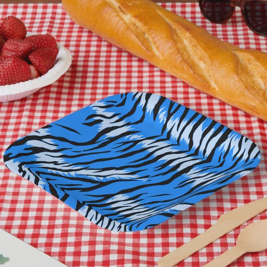 Blaues Tiger-Tierhaut-Musterdesign Pappteller