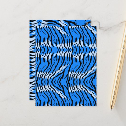 Blaues Tiger-Tierhaut-Musterdesign  Postkarte (Vorderseite/Rückseite Beispiel)
