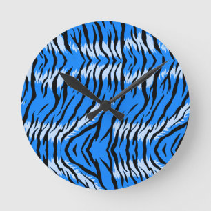 Blaues Tiger-Tierhaut-Musterdesign Runde Wanduhr