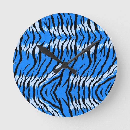 Blaues Tiger-Tierhaut-Musterdesign Runde Wanduhr (Vorderseite)