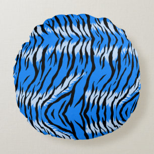Blaues Tiger-Tierhaut-Musterdesign  Rundes Kissen