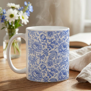 Blaues Toile-Blumenmuster Klassisch Botanisch Kaffeetasse